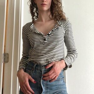 Stripped 3/4 button up shirt